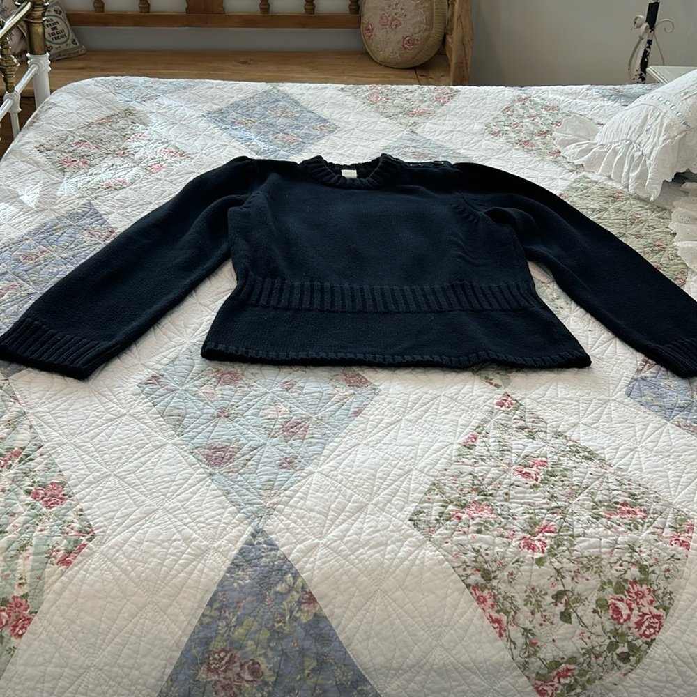 J Crew navy cotton turtle neck sweater. Button collar neck